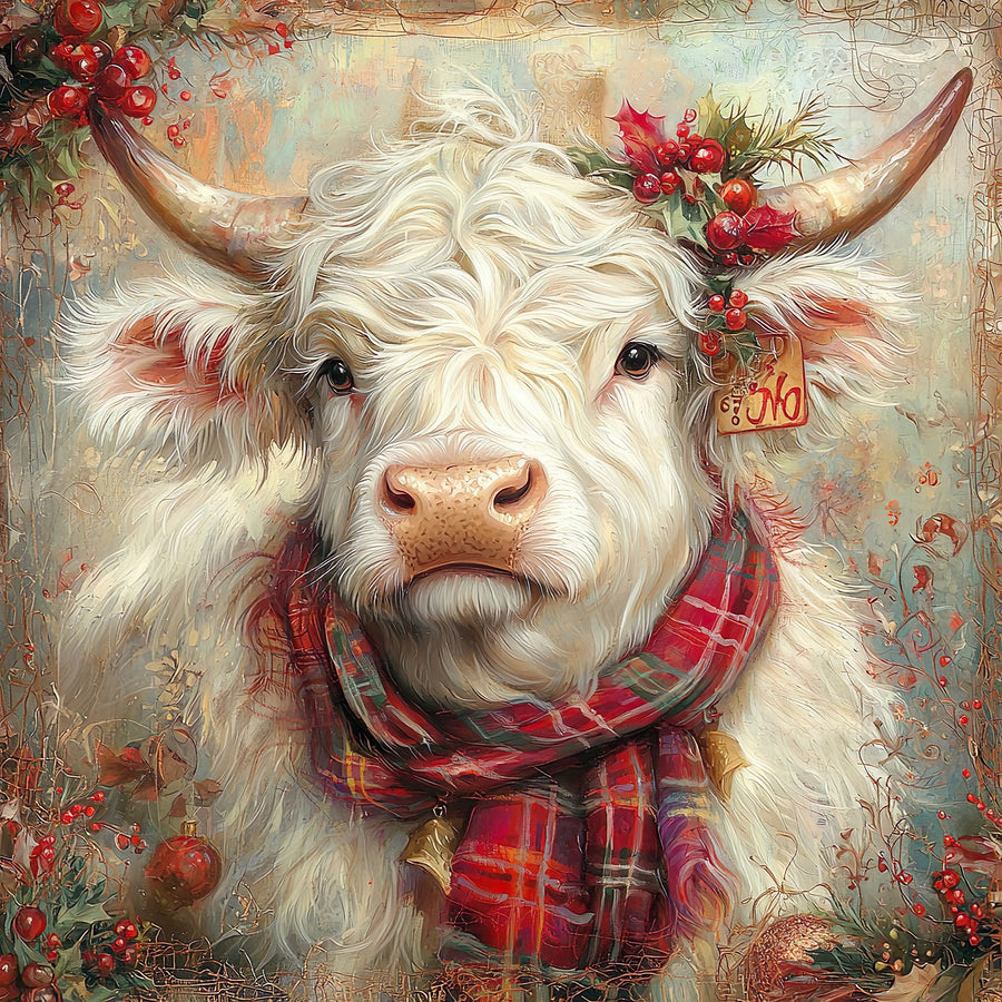 Christmas Highland Cow Sign, DCO-102177, Sign For Wreath, 10x10in Metal Sign
