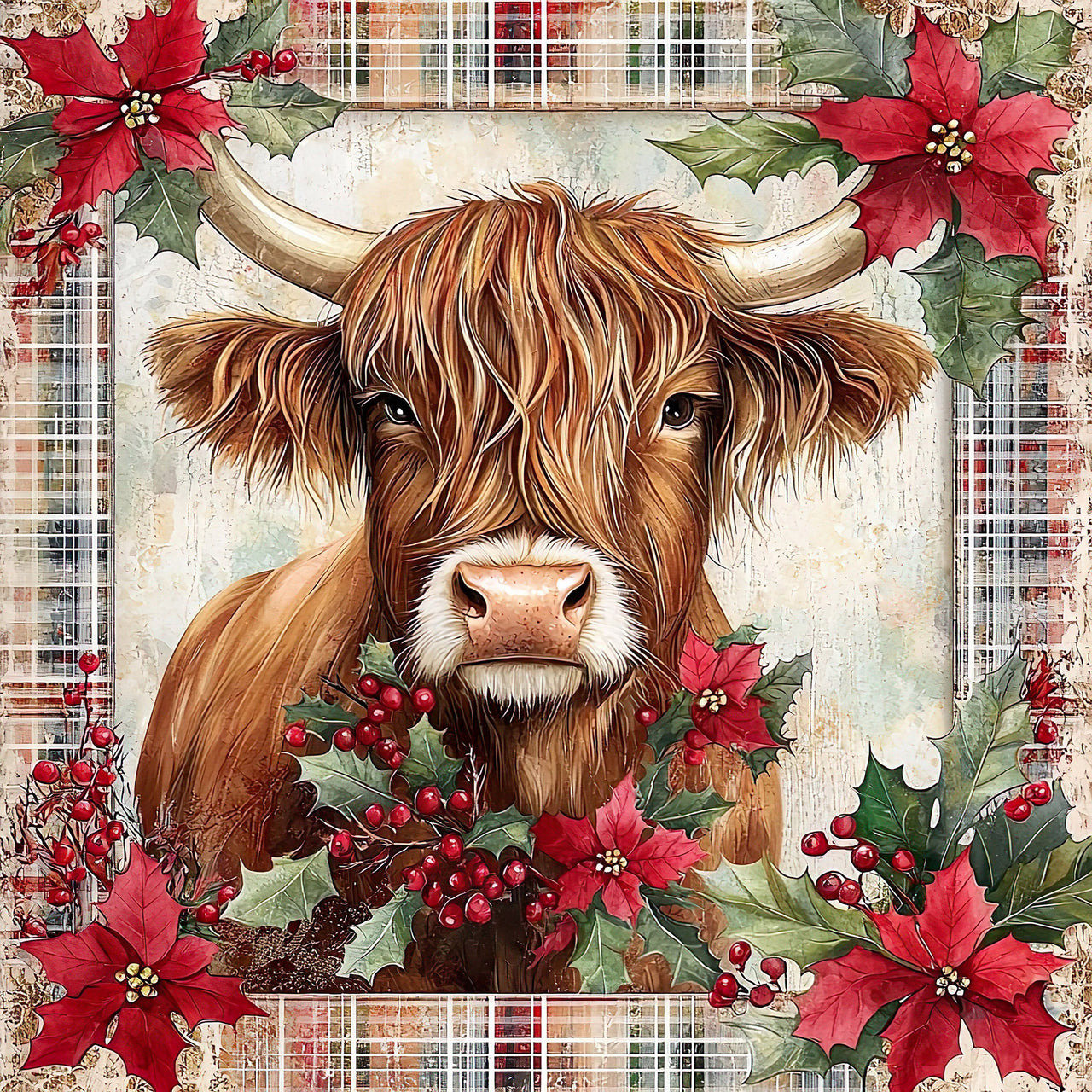Christmas Highland Cow Sign, DCO-102178, Sign For Wreath, 10x10in Metal Sign