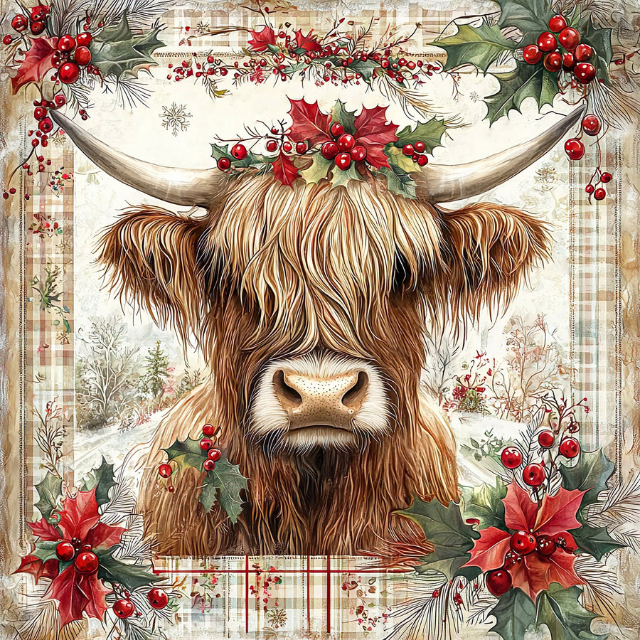 Christmas Highland Cow Sign, DCO-102180, Sign For Wreath, 10x10in Metal Sign