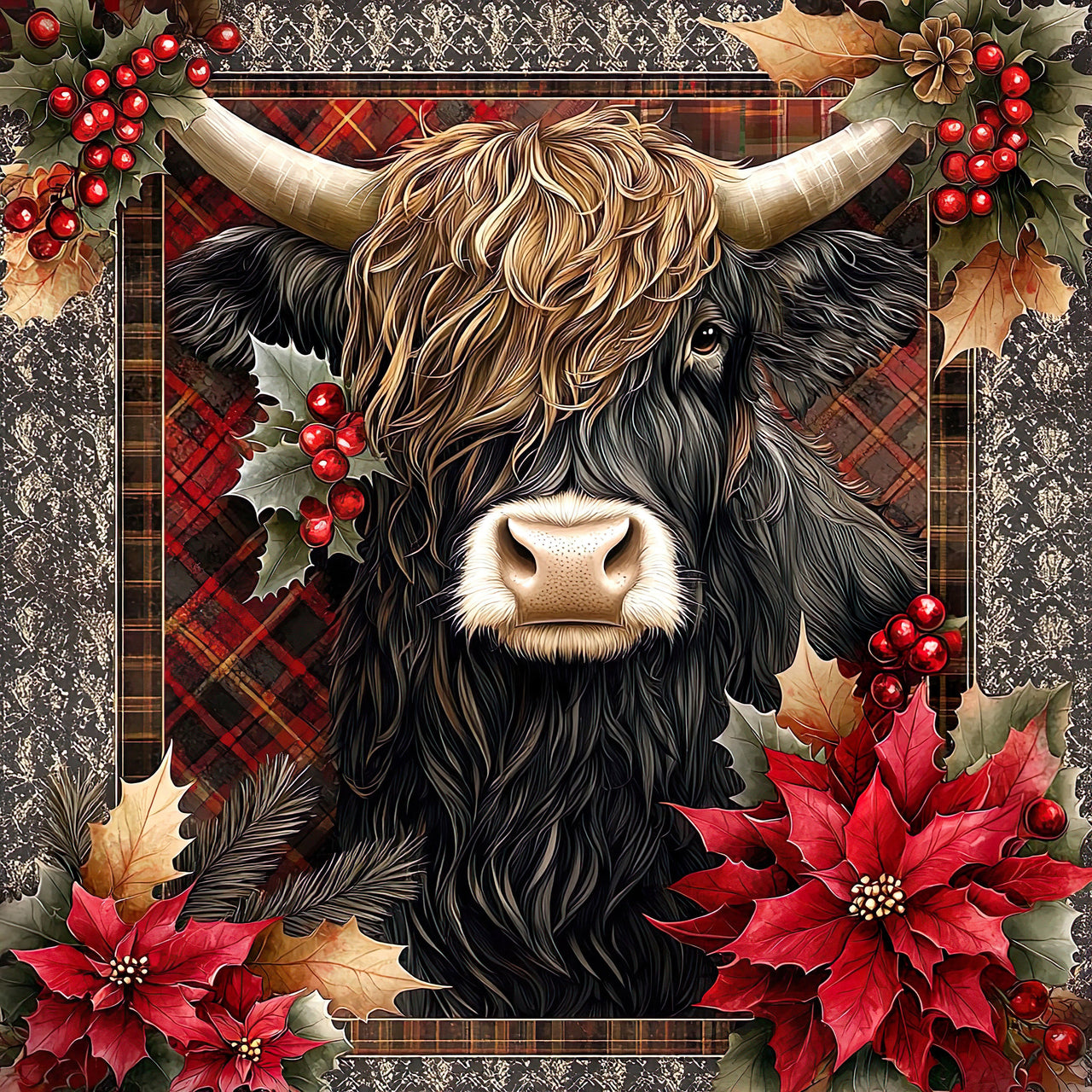 Christmas Highland Cow Sign, DCO-102181, Sign For Wreath, 10x10in Metal Sign