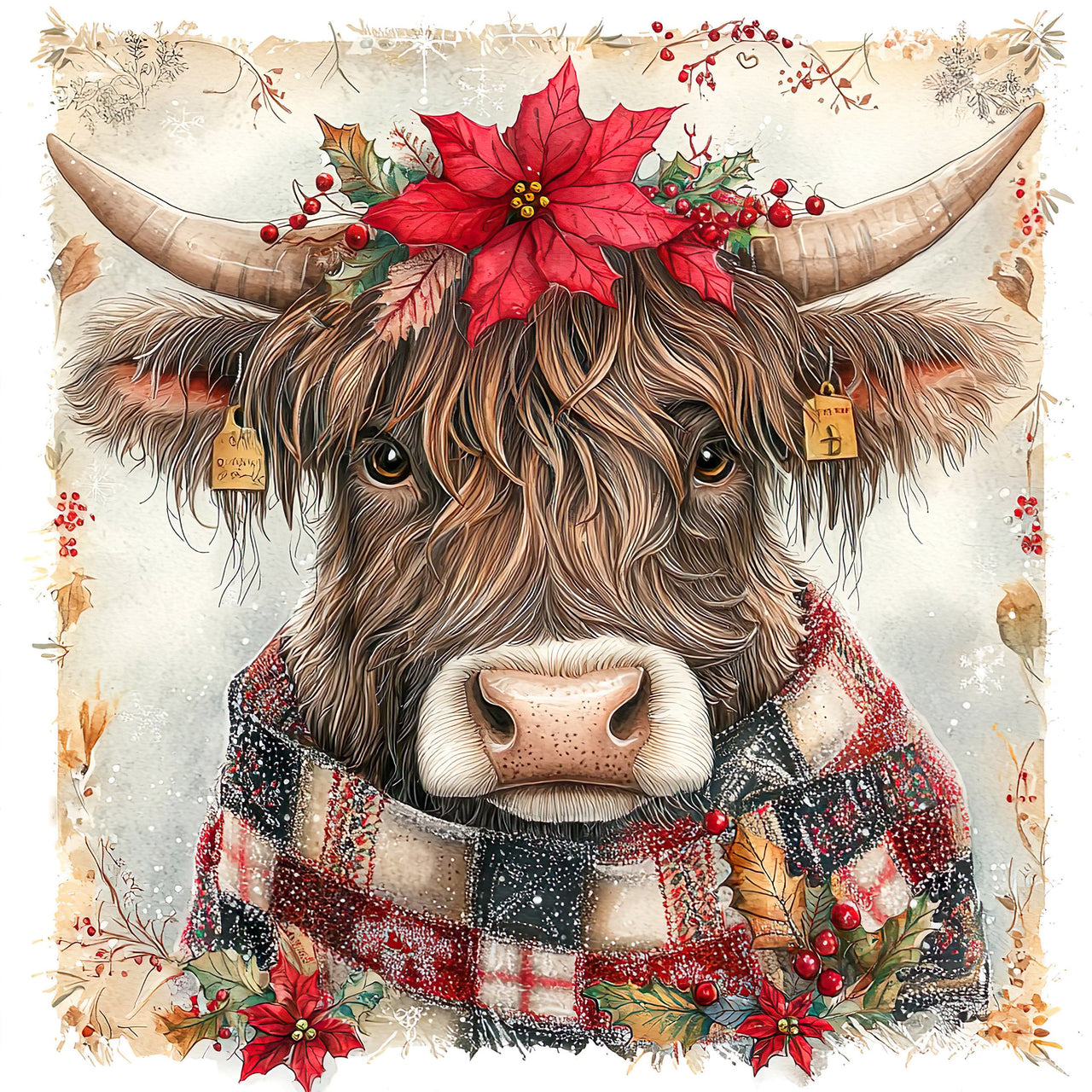 Christmas Highland Cow Sign, DCO-102182, Sign For Wreath, 10x10in Metal Sign