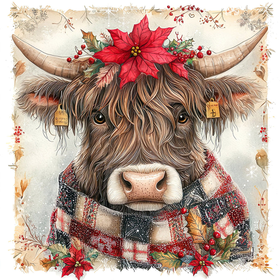 Christmas Highland Cow Sign, DCO-102182, Sign For Wreath, 10x10in Metal Sign