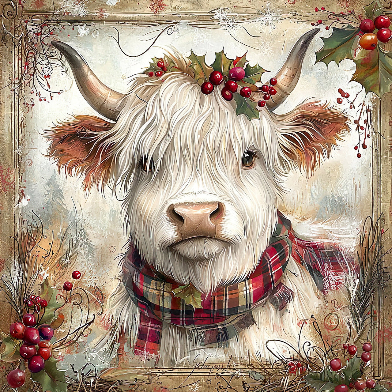 Christmas Highland Cow Sign, DCO-102184, Sign For Wreath, 10x10in Metal Sign
