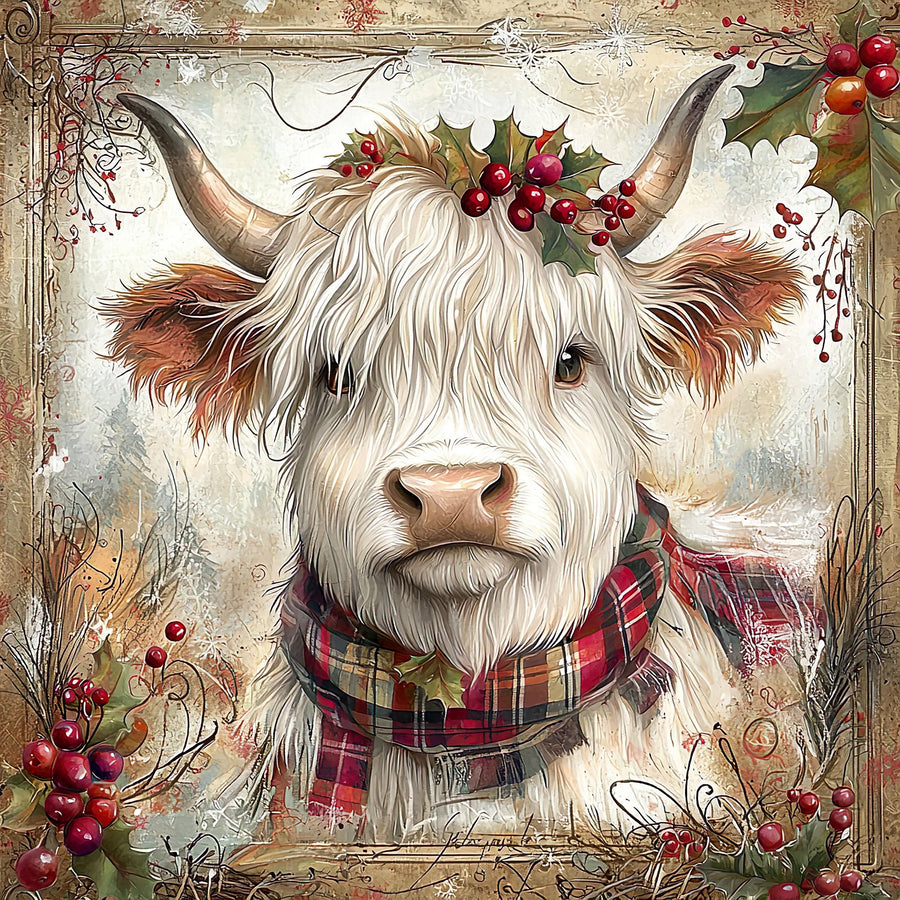 Christmas Highland Cow Sign, DCO-102184, Sign For Wreath, 10x10in Metal Sign