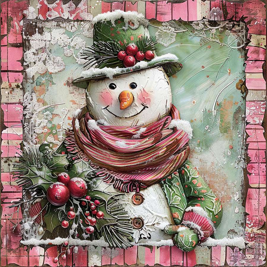 Pink Snowman Sign, DCO-102202, Sign For Wreath, 10x10in Metal Sign