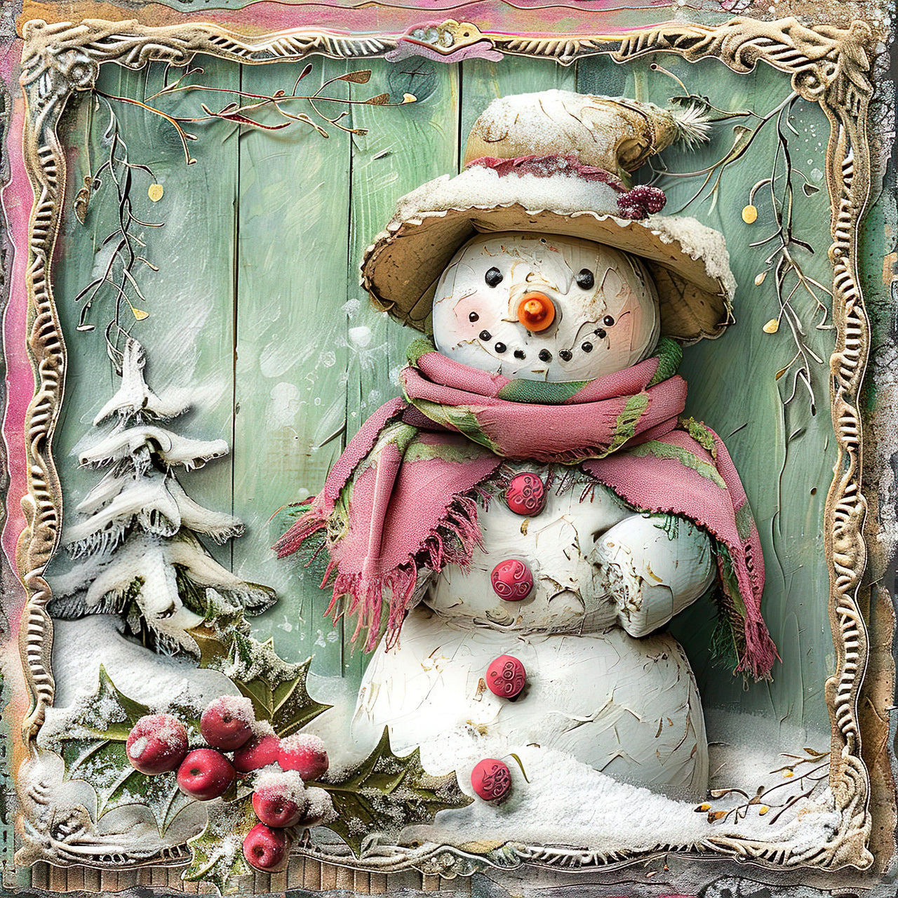 Pink Snowman Sign, DCO-102203, Sign For Wreath, 10x10in Metal Sign