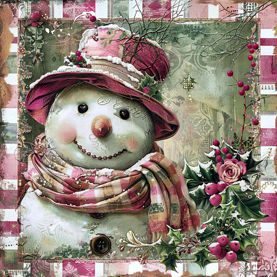 Pink Snowman Sign, DCO-102204, Sign For Wreath, 10x10in Metal Sign
