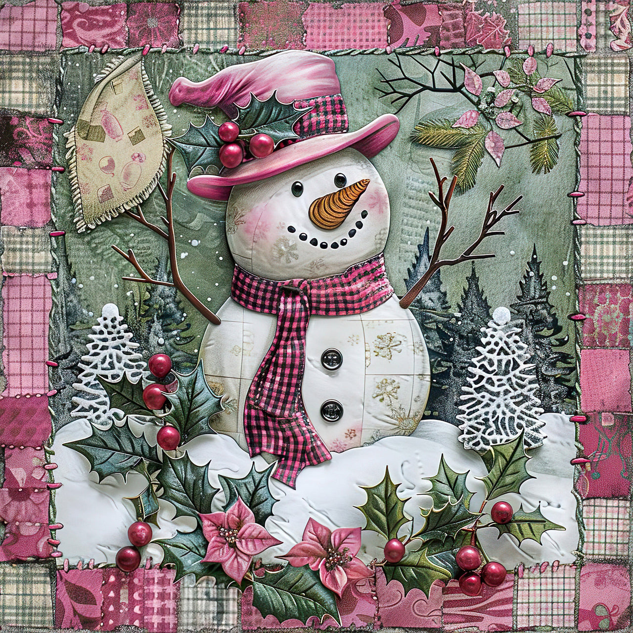 Pink Snowman Sign, DCO-102207, Sign For Wreath, 10x10in Metal Sign