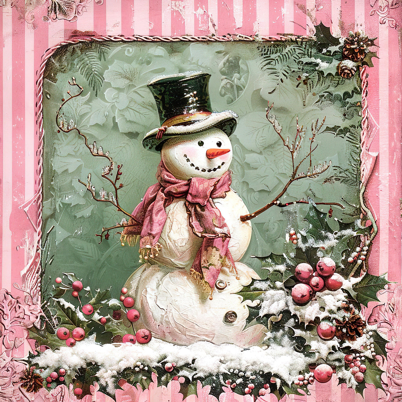 Pink Snowman Sign, DCO-102210, Sign For Wreath, 10x10in Metal Sign