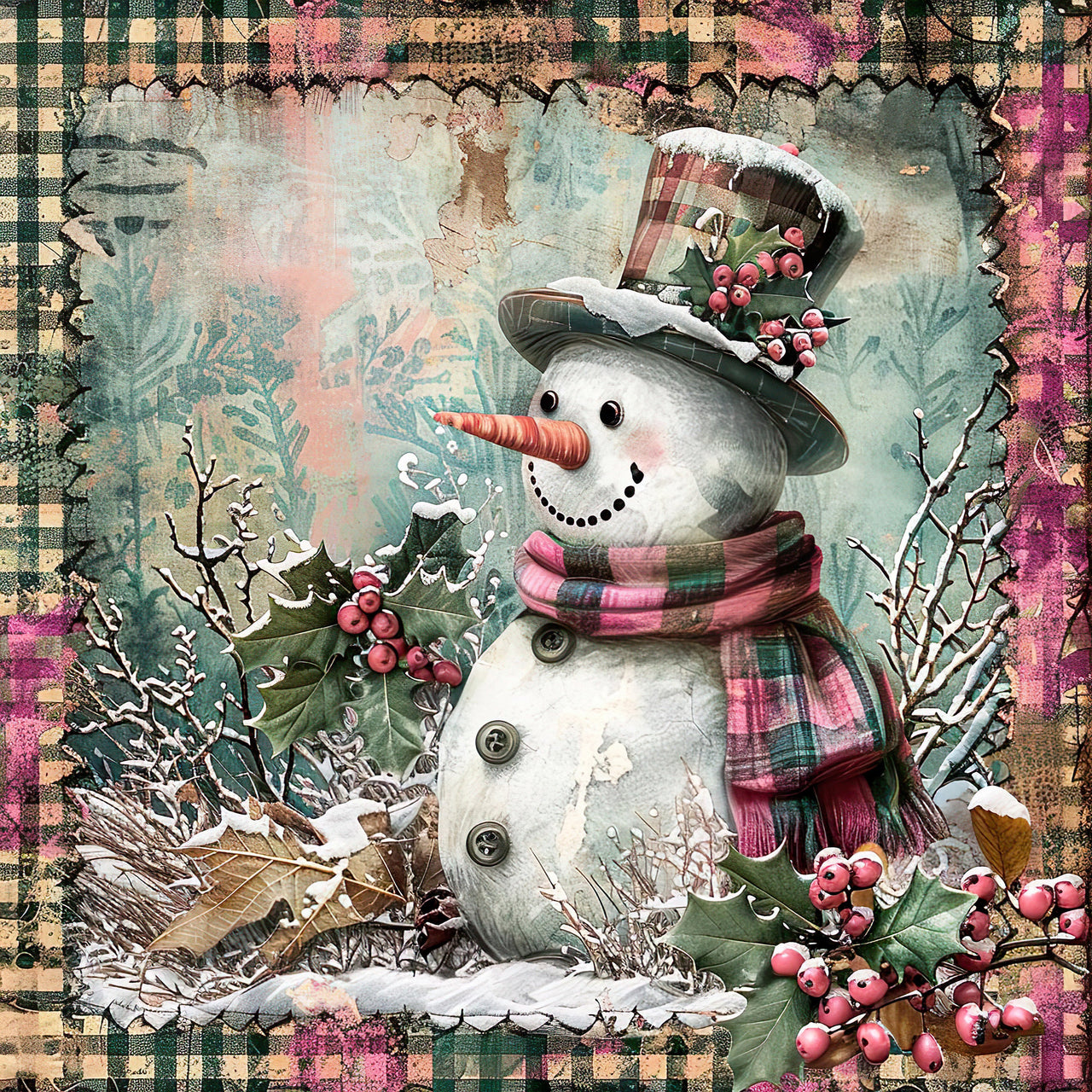 Pink Snowman Sign, DCO-102214, Sign For Wreath, 10x10in Metal Sign