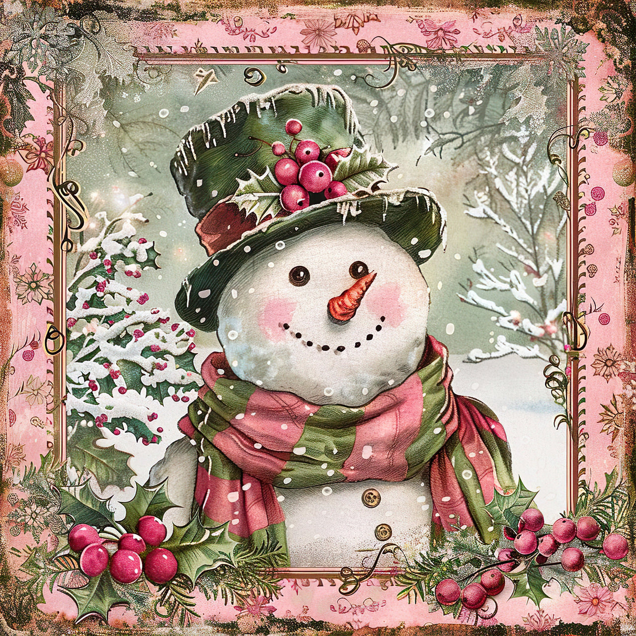 Pink Snowman Sign, DCO-102216, Sign For Wreath, 10x10in Metal Sign