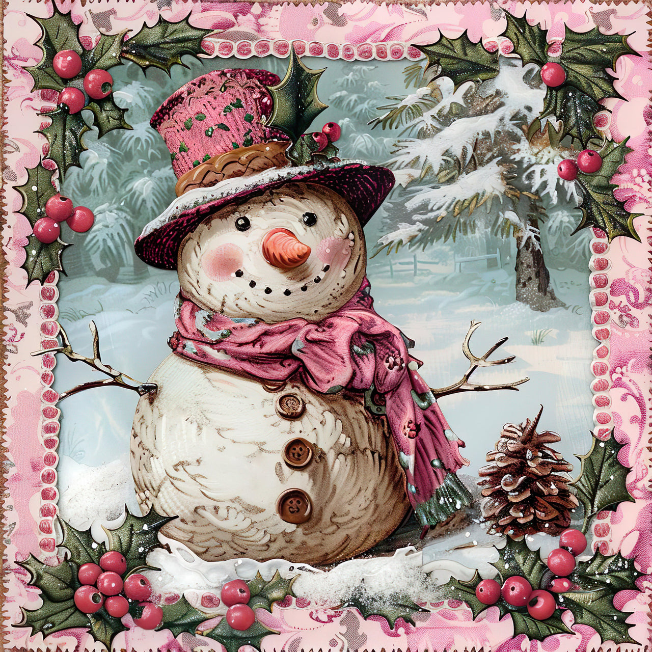 Pink Snowman Sign, DCO-102219, Sign For Wreath, 10x10in Metal Sign