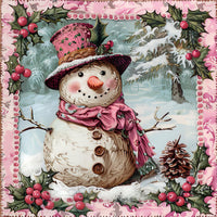 Thumbnail for Pink Snowman Sign, DCO-102219, Sign For Wreath, 10x10in Metal Sign