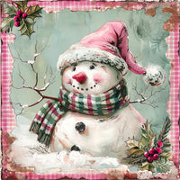 Thumbnail for Pink Snowman Sign, DCO-102220, Sign For Wreath, 10x10in Metal Sign