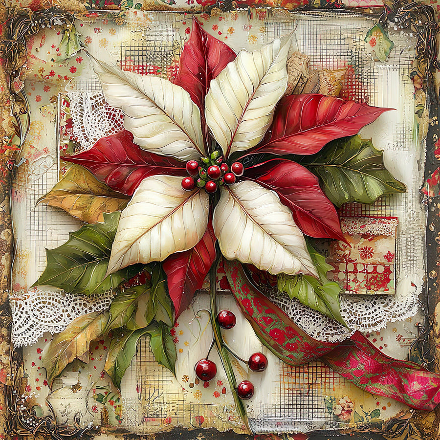 Christmas Poinsettia, DCO-102225, Sign For Wreath, 10x10in Metal Sign