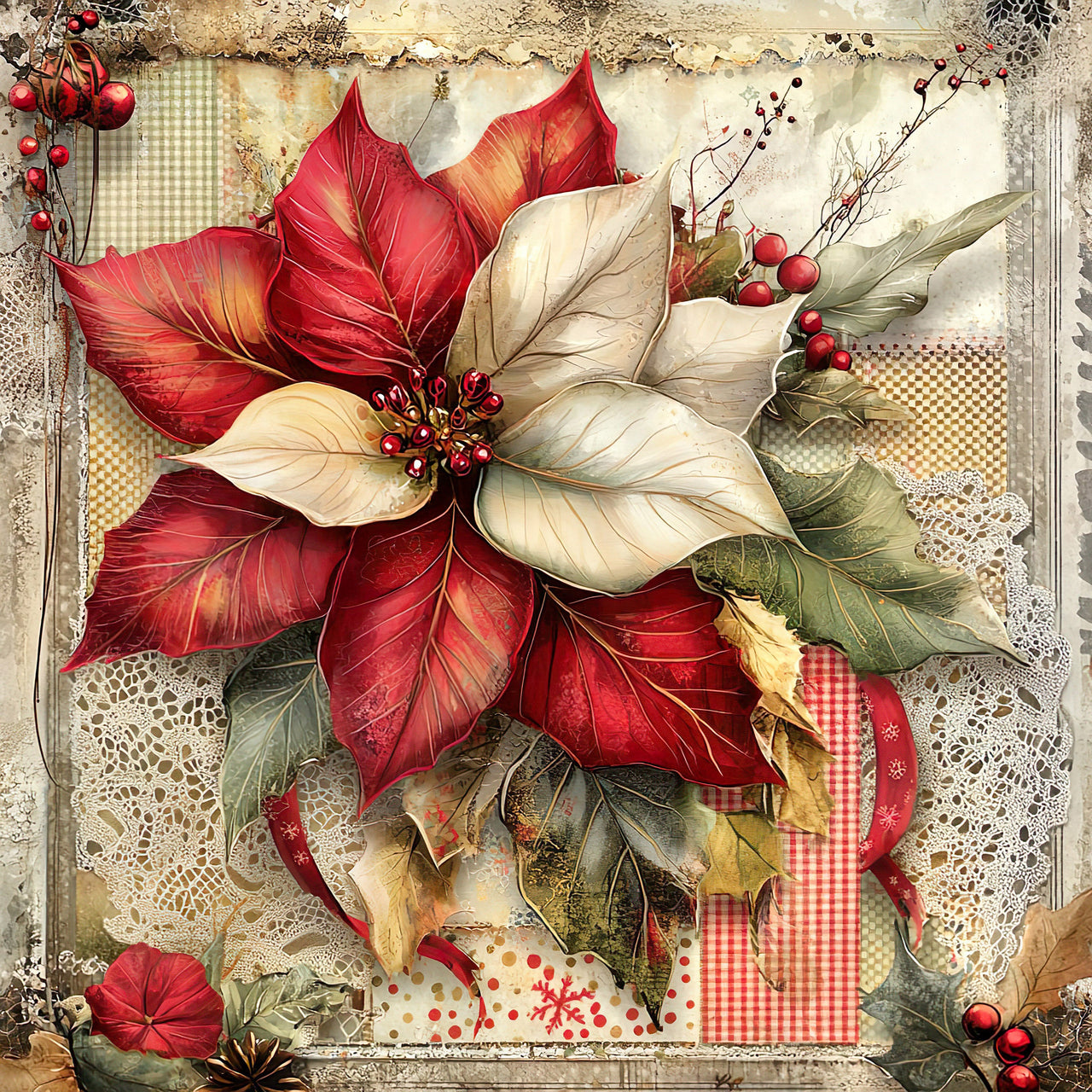 Christmas Poinsettia, DCO-102228, Sign For Wreath, 10x10in Metal Sign
