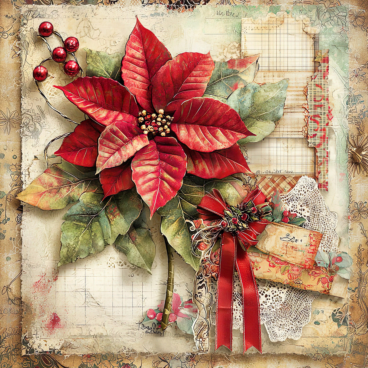 Christmas Poinsettia, DCO-102229, Sign For Wreath, 10x10in Metal Sign