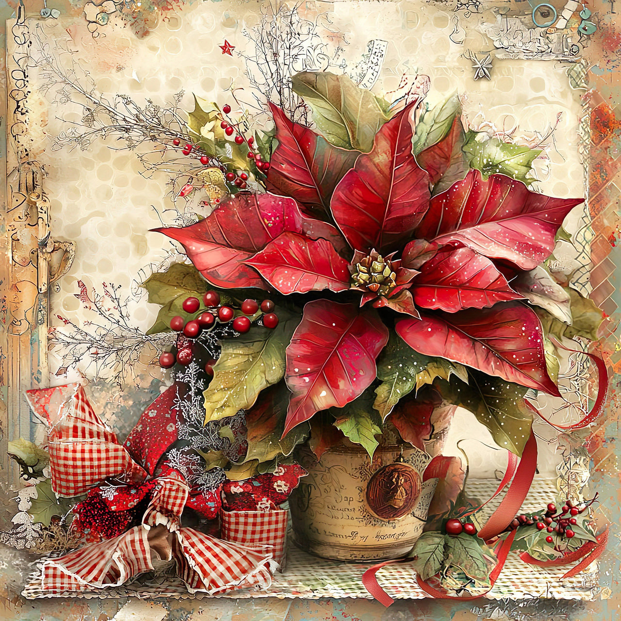 Christmas Poinsettia, DCO-102230, Sign For Wreath, 10x10in Metal Sign