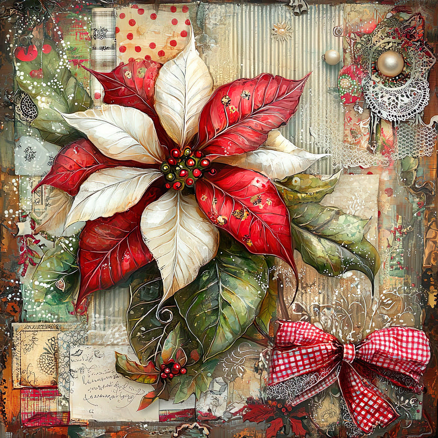 Christmas Poinsettia, DCO-102232, Sign For Wreath, 10x10in Metal Sign
