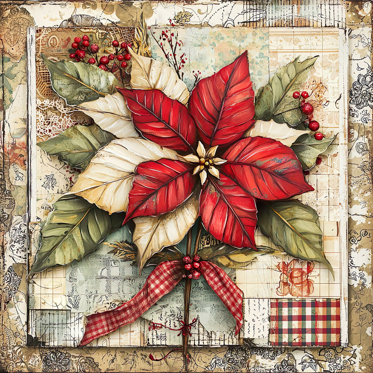 Christmas Poinsettia, DCO-102233, Sign For Wreath, 10x10in Metal Sign