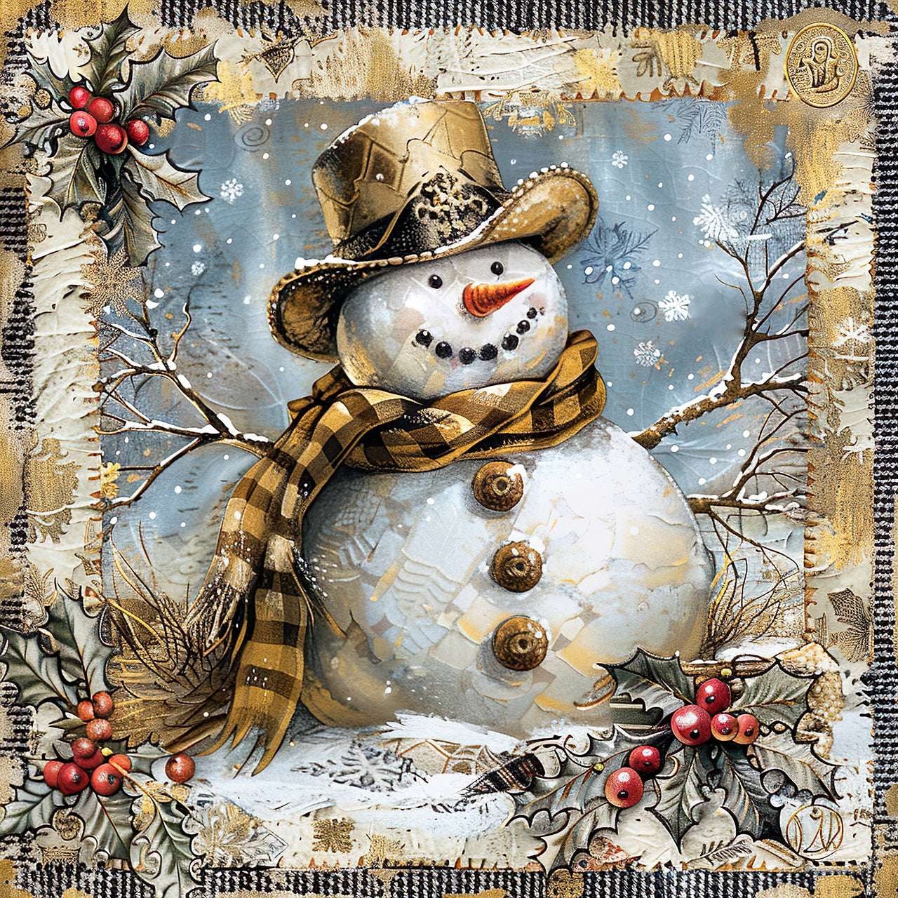 Rustic Snowman Sign, DCO-102288, Sign For Wreath, 10x10in Metal Sign