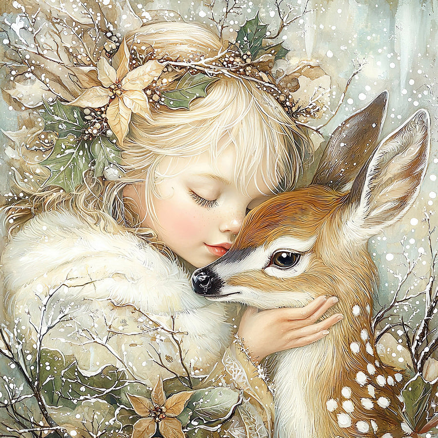 Winter Deer and Girl Sign, DCO-102301, Sign For Wreath, 10x10in Metal Sign