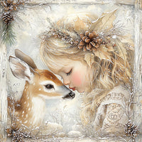 Thumbnail for Winter Deer and Girl Sign, DCO-102302, Sign For Wreath, 10x10in Metal Sign