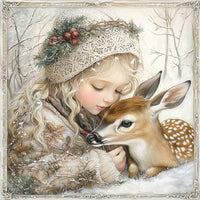 Thumbnail for Winter Deer and Girl Sign, DCO-102303, Sign For Wreath, 10x10in Metal Sign