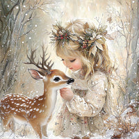 Thumbnail for Winter Deer and Girl Sign, DCO-102304, Sign For Wreath, 10x10in Metal Sign