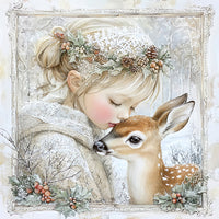 Thumbnail for Winter Deer and Girl Sign, DCO-102305, Sign For Wreath, 10x10in Metal Sign