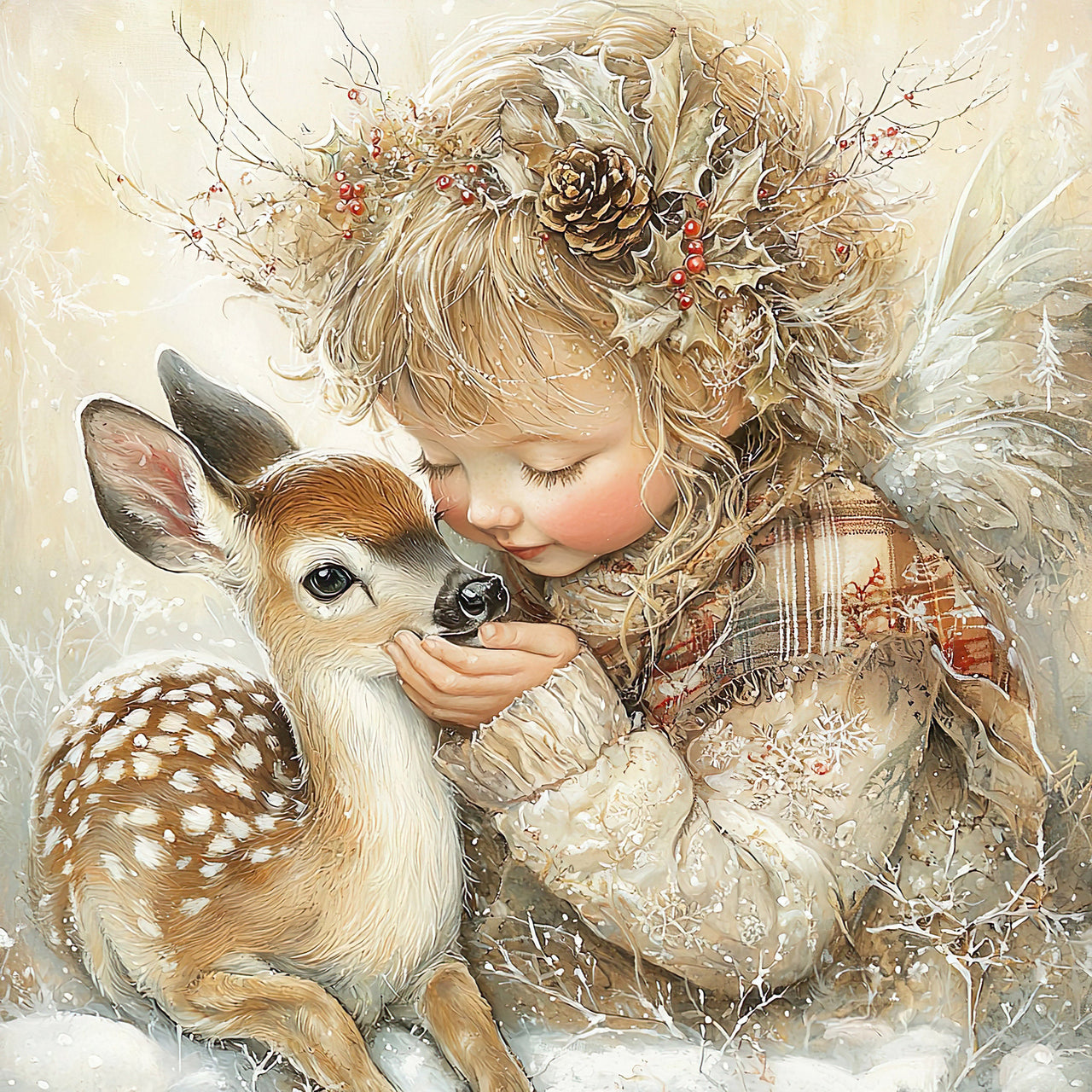 Winter Deer and Girl Sign, DCO-102306, Sign For Wreath, 10x10in Metal Sign