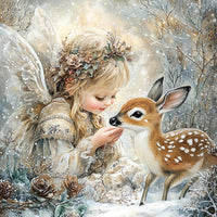 Thumbnail for Winter Deer and Girl Sign, DCO-102307, Sign For Wreath, 10x10in Metal Sign
