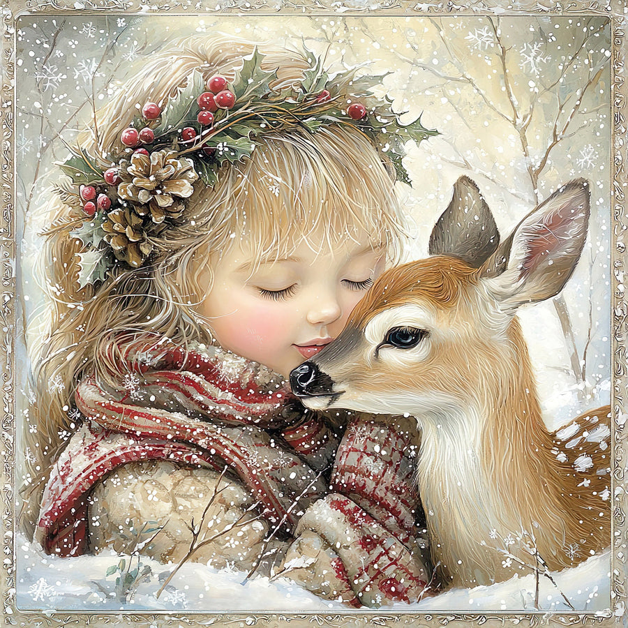 Winter Deer and Girl Sign, DCO-102309, Sign For Wreath, 10x10in Metal Sign
