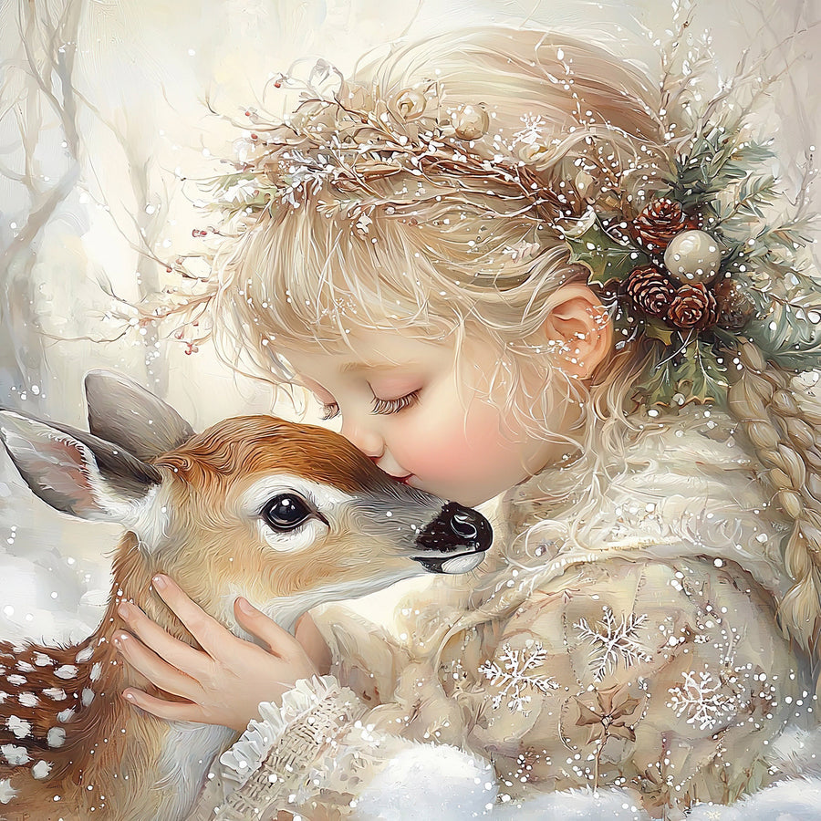 Winter Deer and Girl Sign, DCO-102310, Sign For Wreath, 10x10in Metal Sign