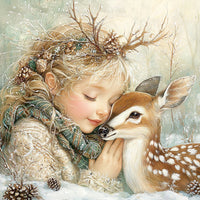 Thumbnail for Winter Deer and Girl Sign, DCO-102311, Sign For Wreath, 10x10in Metal Sign