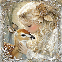 Thumbnail for Winter Deer and Girl Sign, DCO-102312, Sign For Wreath, 10x10in Metal Sign