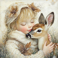 Thumbnail for Winter Deer and Girl Sign, DCO-102313, Sign For Wreath, 10x10in Metal Sign