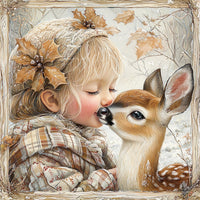 Thumbnail for Winter Deer and Girl Sign, DCO-102315, Sign For Wreath, 10x10in Metal Sign