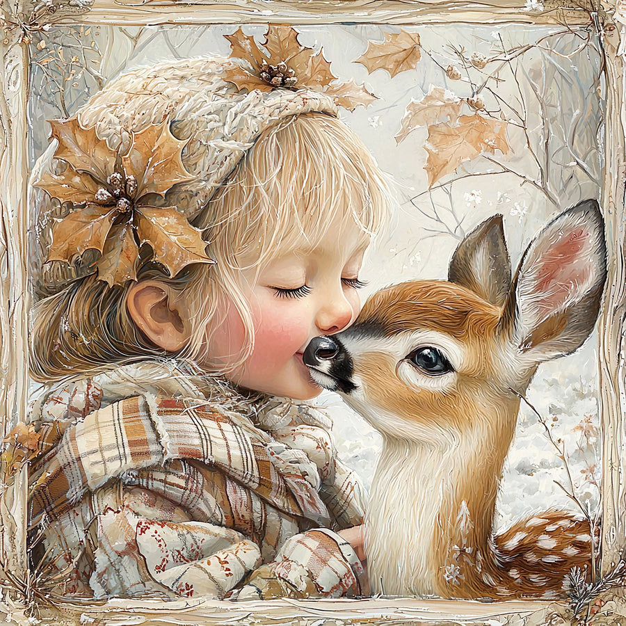Winter Deer and Girl Sign, DCO-102315, Sign For Wreath, 10x10in Metal Sign