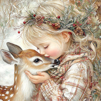 Thumbnail for Winter Deer and Girl Sign, DCO-102317, Sign For Wreath, 10x10in Metal Sign