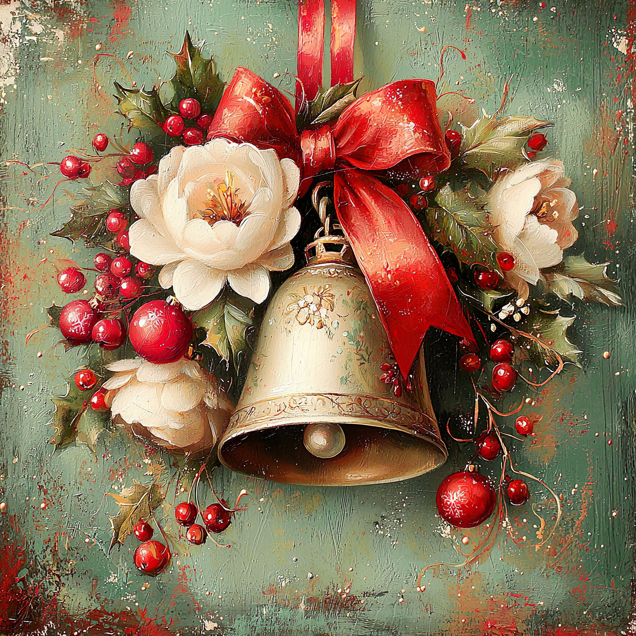Christmas Bell Sign, DCO-102330, Sign For Wreath, 10x10in Metal Sign