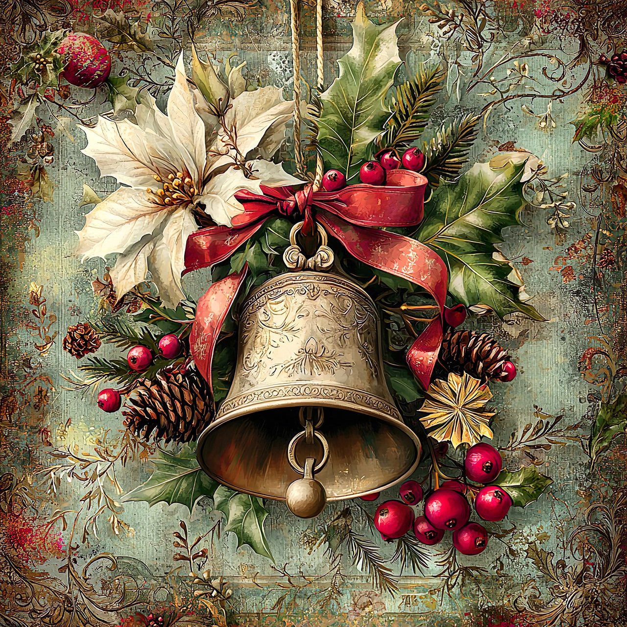 Christmas Bell Sign, DCO-102336, Sign For Wreath, 10x10in Metal Sign