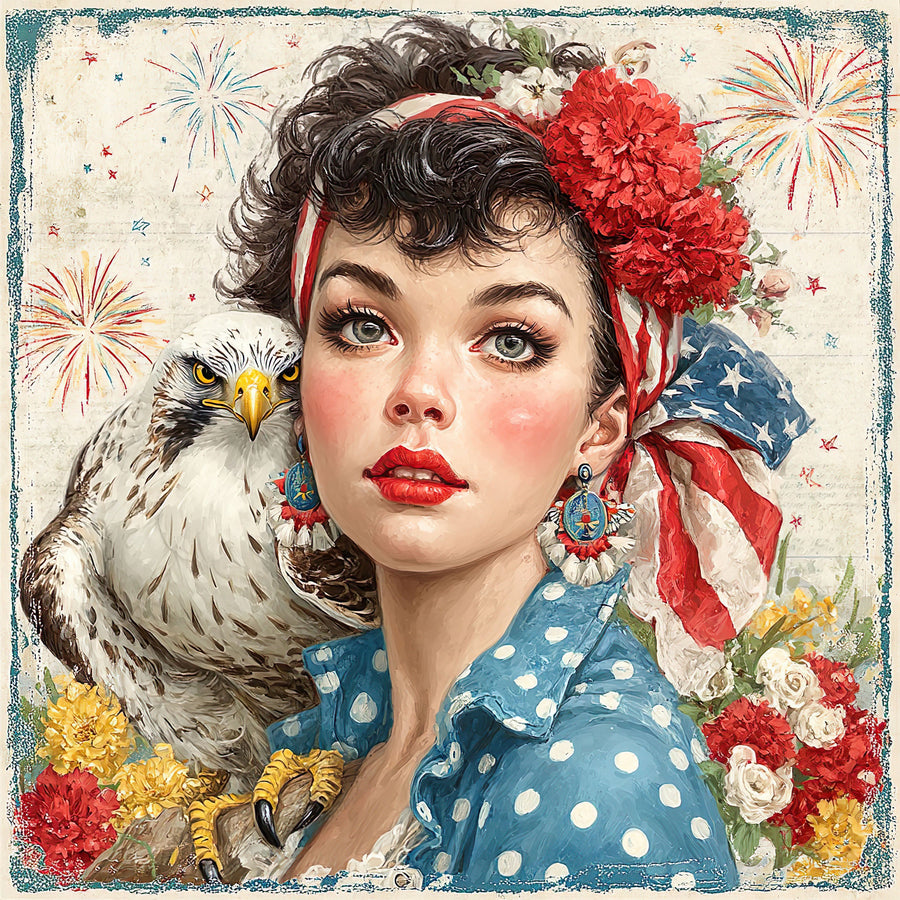 Patriotic Pin Up Girl, DCO-102368, Sign For Wreath, 10x10in Metal Sign