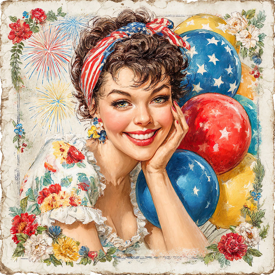 Patriotic Pin Up Girl, DCO-102386, Sign For Wreath, 10x10in Metal Sign