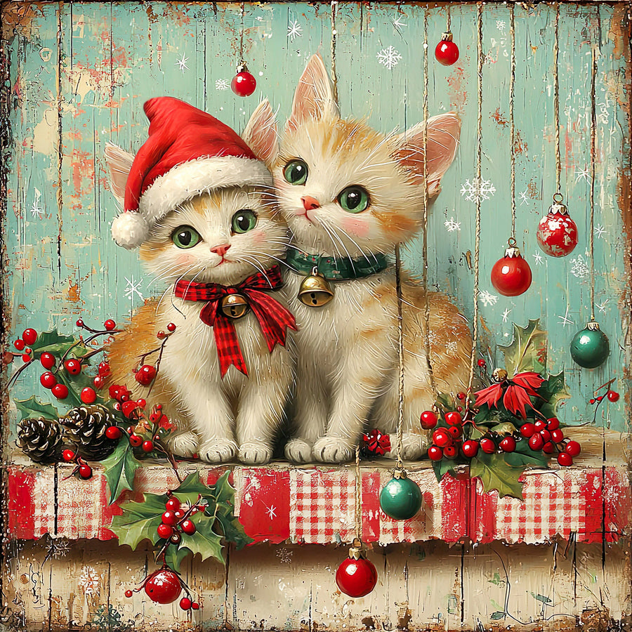 Christmas Cat Sign, DCO-102405, Sign For Wreath, 10x10in Metal Sign