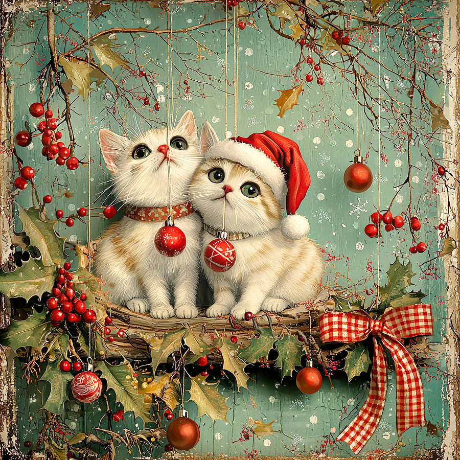 Christmas Cat Sign, DCO-102410, Sign For Wreath, 10x10in Metal Sign