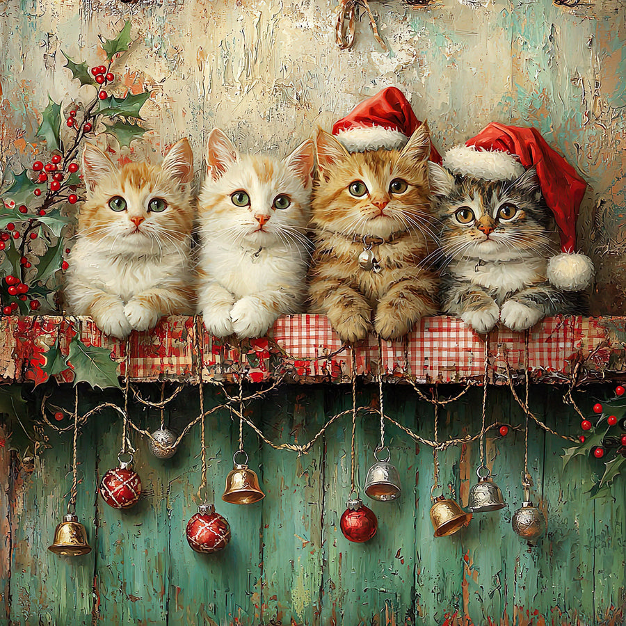 Christmas Cat Sign, DCO-102415, Sign For Wreath, 10x10in Metal Sign