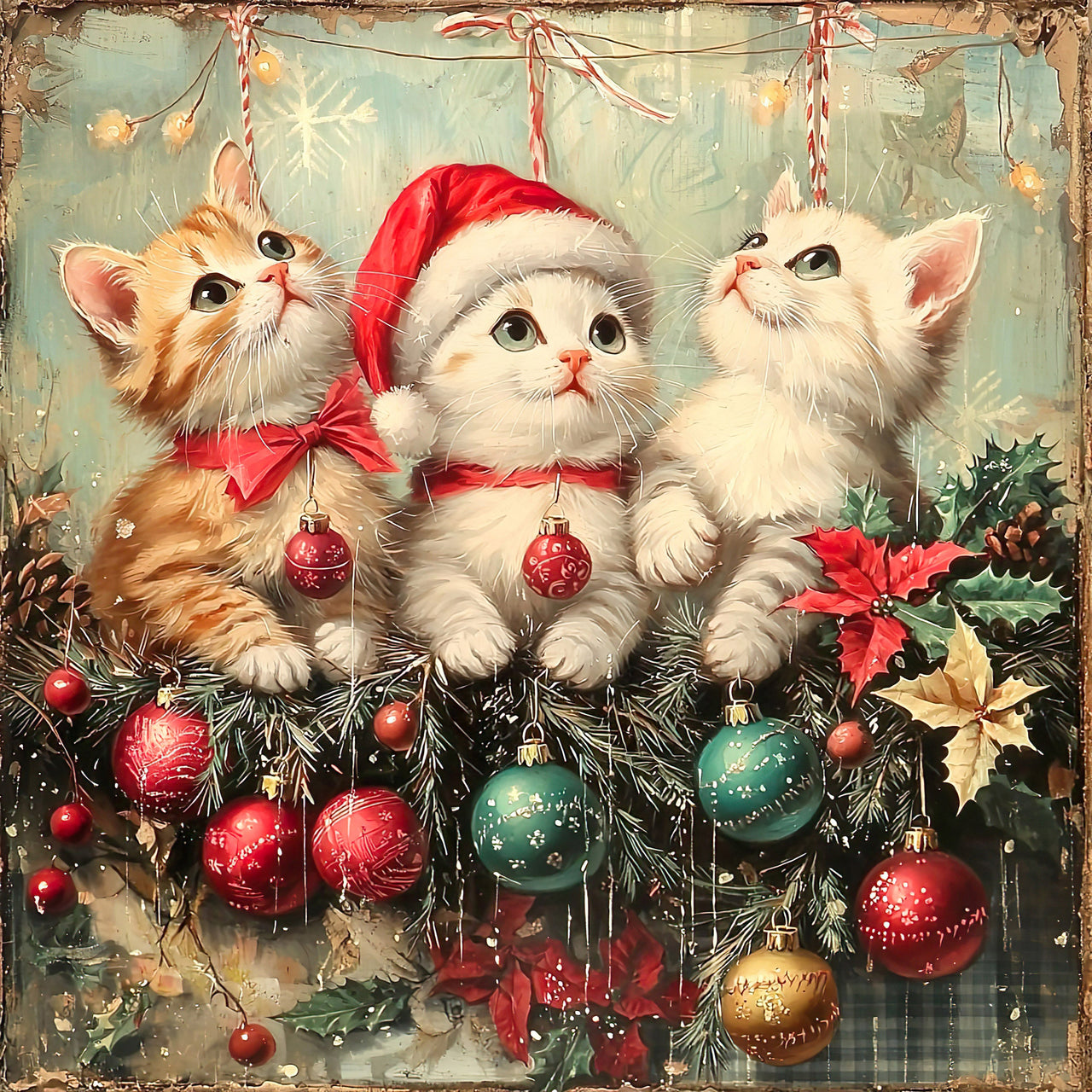 Christmas Cat Sign, DCO-102419, Sign For Wreath, 10x10in Metal Sign