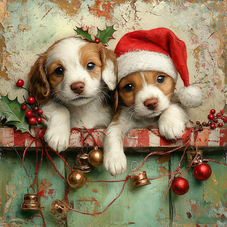 Christmas Puppies Sign, DCO-102427, Sign For Wreath, 10x10in Metal Sign