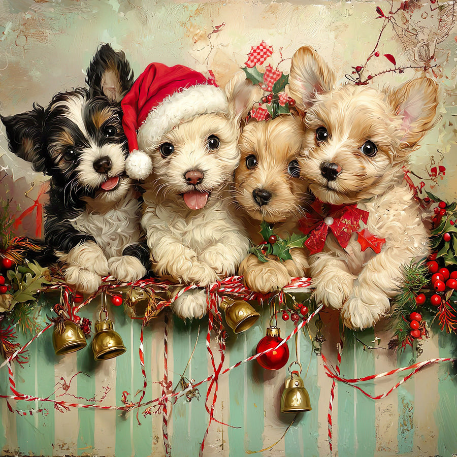 Christmas Puppies Sign, DCO-102428, Sign For Wreath, 10x10in Metal Sign